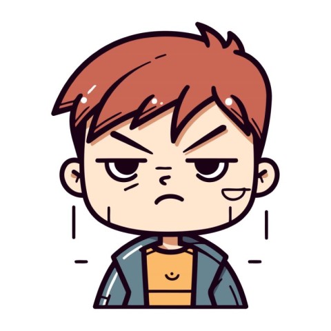 Angry Boy Face Expression Vector Cartoon Illustration