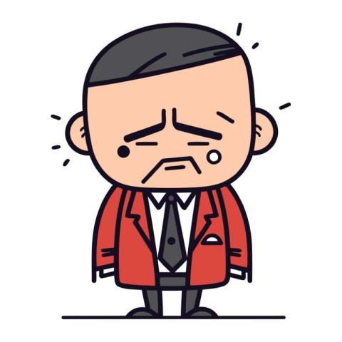 Sad Cartoon Businessman Wearing Suit Retro Style Vector Illust