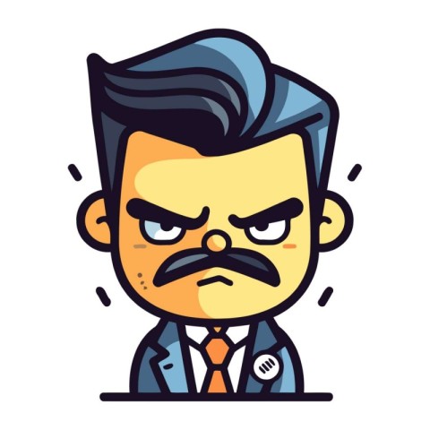 Angry Boss Face Cartoon Vector Illustration. Sticker. Label