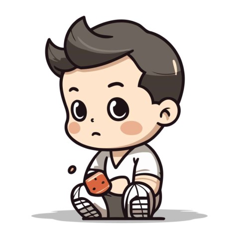 Little Boy Sitting Cute Cartoon Kid Vector Illustration