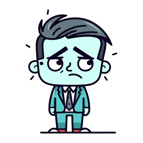 Angry Cartoon Businessman Vector Illustration. Line Art Style
