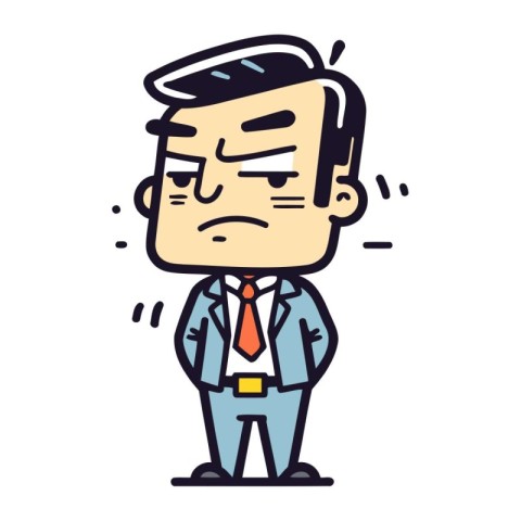 Angry Businessman Cartoon Vector Illustration. Sticker Style