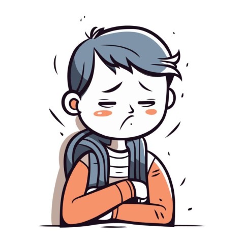 Boy Crying Cartoon Vector Illustration of Sad Kid Boy Characte
