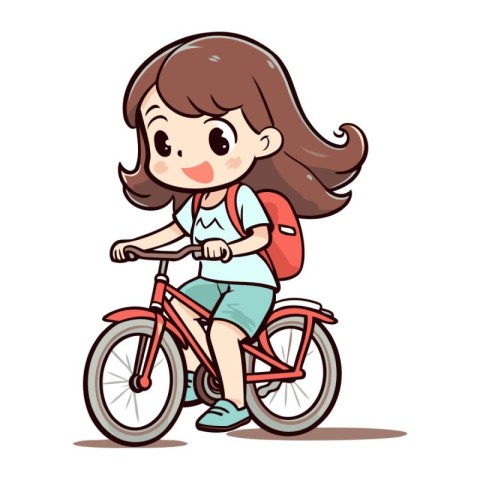 Illustration of a Cute Little Girl Riding a Bike Vector