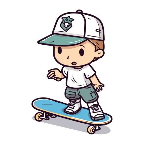Boy Skateboarding Colorful Cartoon Vector Illustration. Isolat