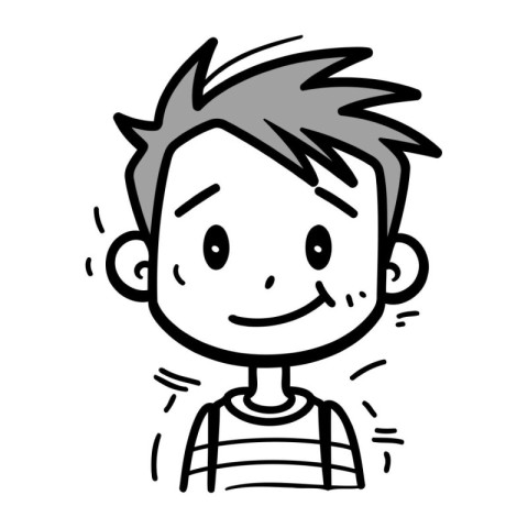 Illustration of a Cute Boy Smiling Black and White Cartoon Sty