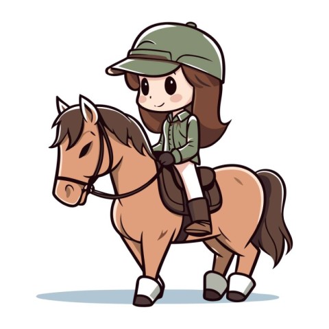 Cute girl riding a horse on a white background. Vector illustrat