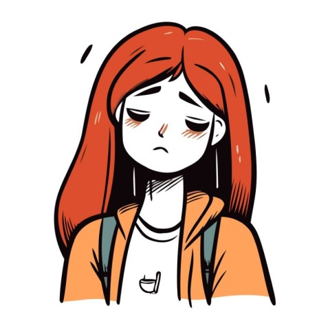 Portrait of a red haired girl with a sad face.