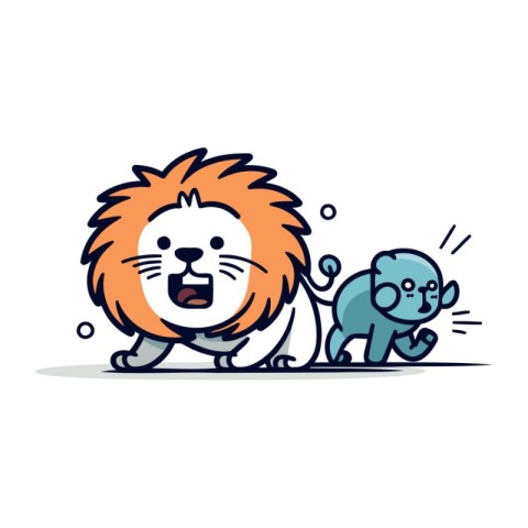Lion fight with monkey cute cartoon animal character vector il