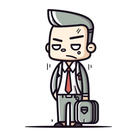 Sad Businessman with Suitcase Retro Cartoon Vector Illustratio