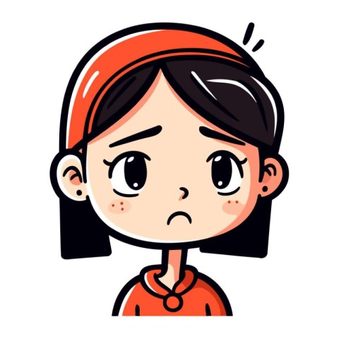 Upset Girl Face Colorful Cartoon Vector Illustration