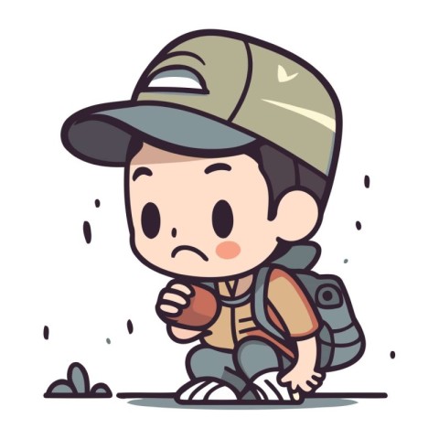 Boy scout with backpack and cap Colorful Cartoon Vector Illust