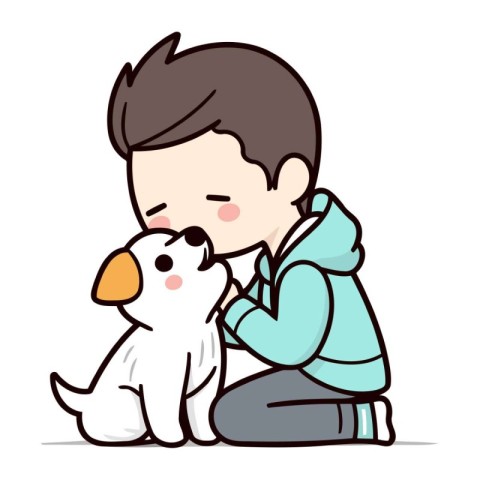 Boy with dog Cute cartoon boy with dog. vector illustration