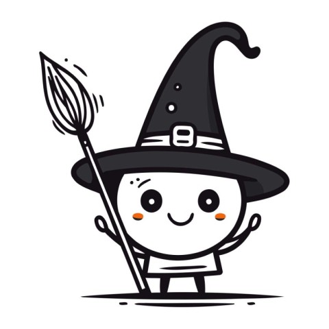 Witch with Spear Cute Cartoon Wizard Character Vector Illustra