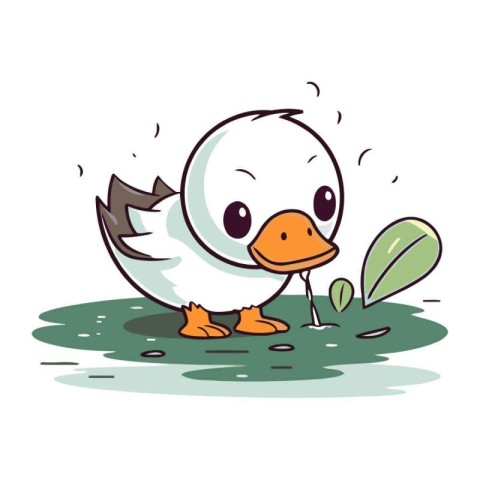 Illustration of a Cute Duck Walking in the Grass Vector