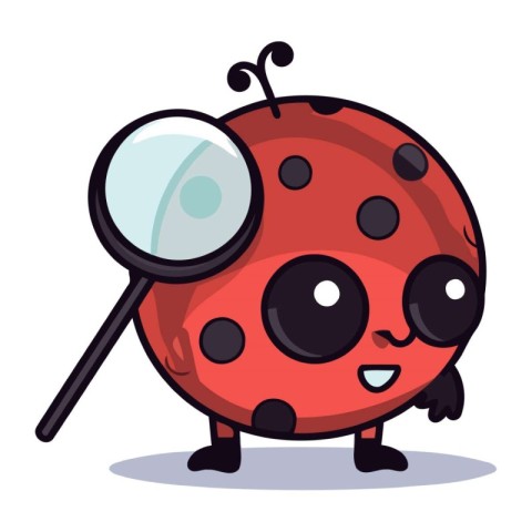 Ladybug with Magnifying Glass Cute Ladybird Cartoon Character