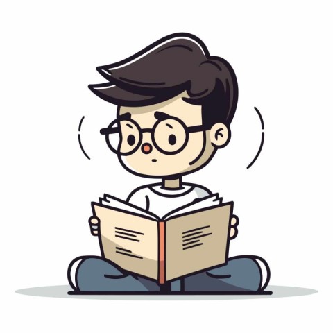 Boy Reading a Book - Cartoon Vector Illustration