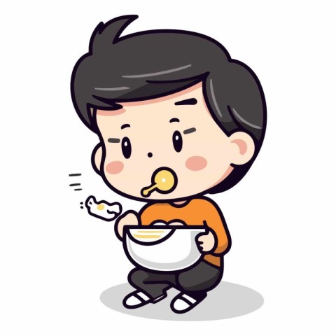 Boy Eating Food - Cute Cartoon Vector Illustration