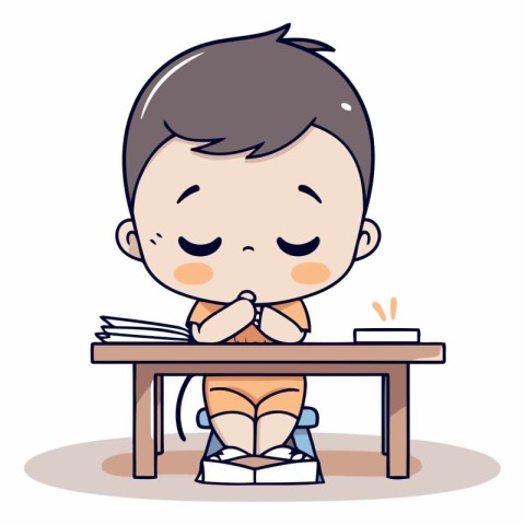 Boy Sitting at Desk - Cute Cartoon Vector Illustrationï»Â