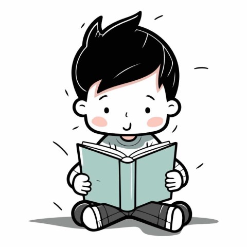 Boy reading a book - Cartoon Vector Illustration