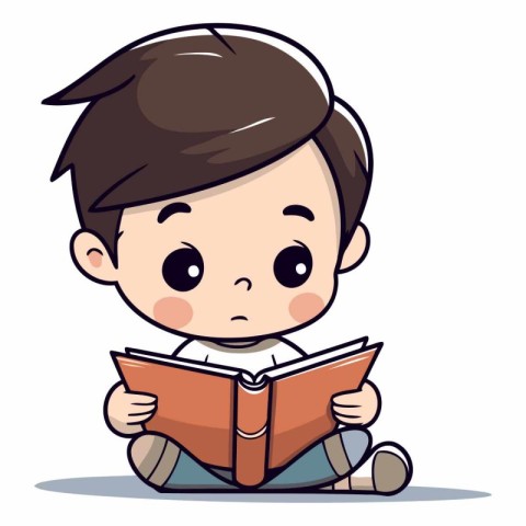 Boy Reading Book - Cute Cartoon Vector Illustration