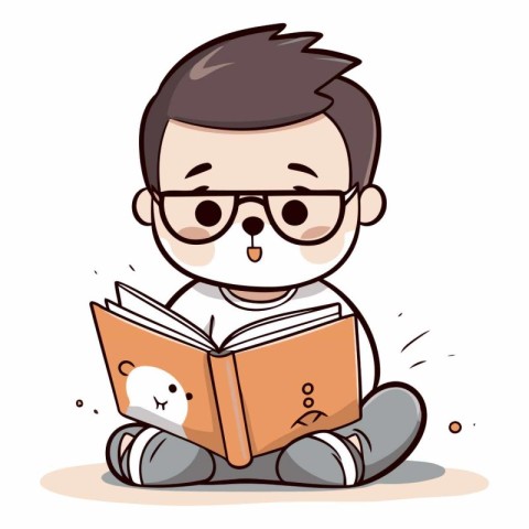 Boy Reading Book - Cute Cartoon Vector Illustration