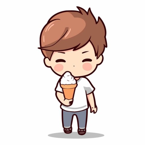 Boy eating ice cream - Cute Cartoon Vector Illustrationï»
