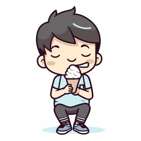 Boy eating ice cream - Cute Cartoon Vector Illustrationï»