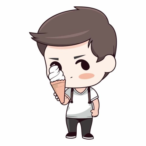 Boy eating ice cream - Cute Cartoon Vector Illustrationï»