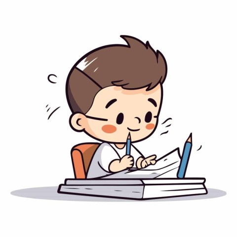 Boy writing in notebook - Cartoon Vector Illustrationï»Â