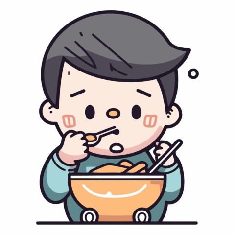 Boy Eating Food - Cute Cartoon Vector Illustration