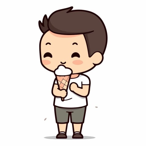 Man eating ice cream - Cute Cartoon Vector Illustrationï»