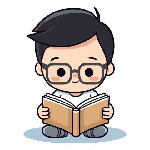 Boy Reading Book - Cute Cartoon Vector Illustration