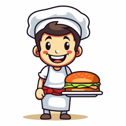 Chef with hamburger - Vector Character Cartoon Illustrationï