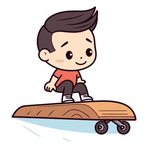 Boy Skateboard - Cute Cartoon Vector Illustration