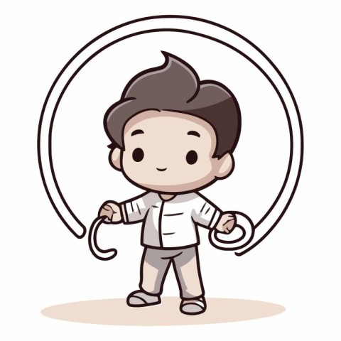 Boy Pulling A Rope - Vector Cartoon Illustration