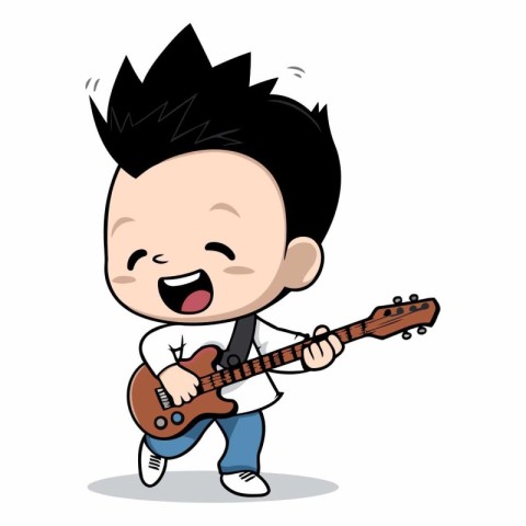 Boy Playing Guitar - Cute Cartoon Vector Illustrationï»Â