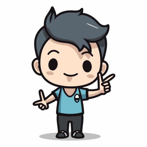 Cute Boy Pointing - Cartoon Vector Illustration