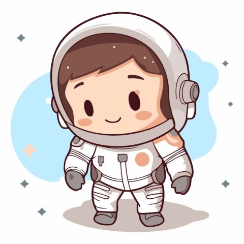 Cute little astronaut boy wearing space suit. Vector cartoon ill