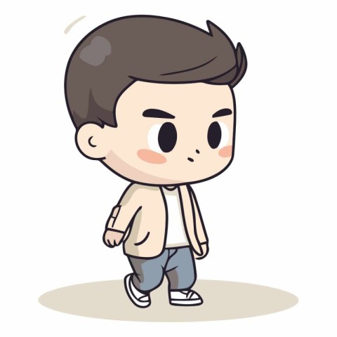 Cute Boy Walking - Cartoon Vector Illustration