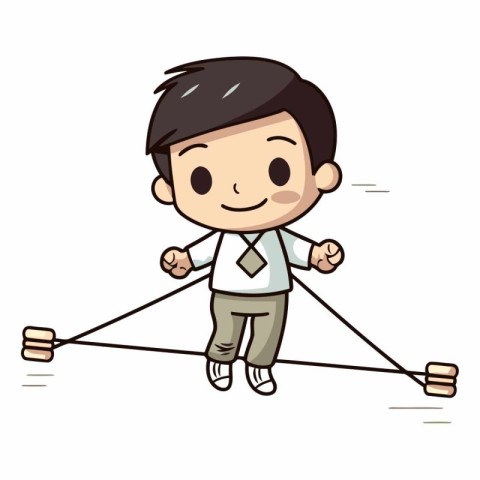 Boy balancing on rope - Vector Cartoon Illustration