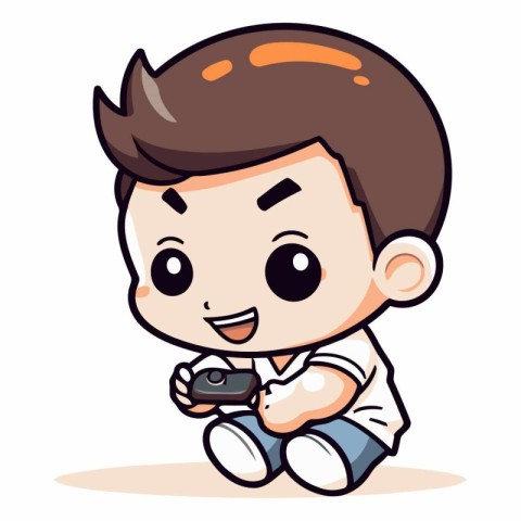 Boy Playing Video Game - Cartoon Vector Illustration