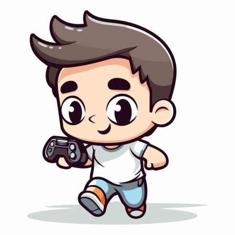 Boy Playing Video Game - Cartoon Vector Illustration