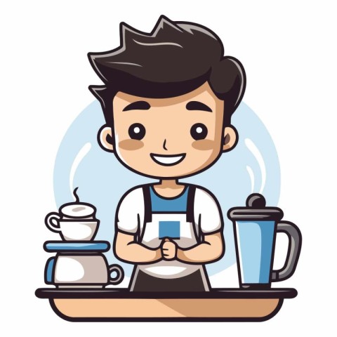 Coffee Shop Boy - Vector Character Cartoon Illustrationï»