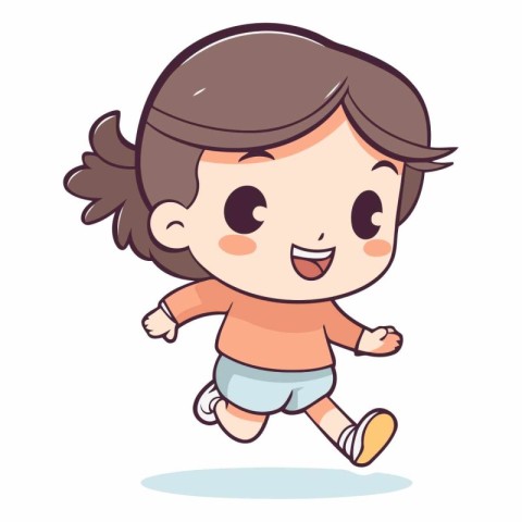 Running Girl - Cute Kid Vector Cartoon Illustration