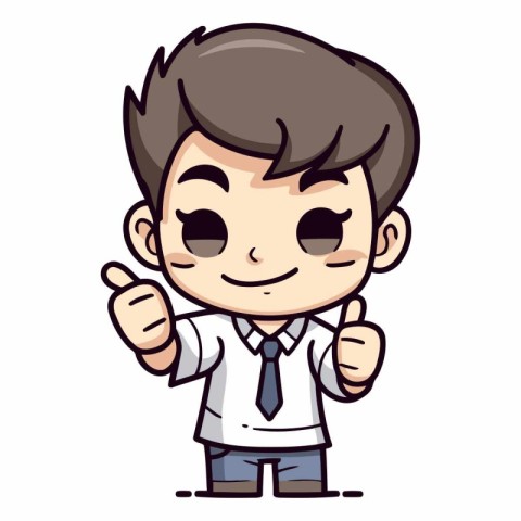 Thumbs Up - School Boy Cartoon Vector Illustration