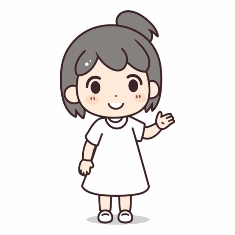 Cute Girl Waving Hand - Cartoon Vector Illustration