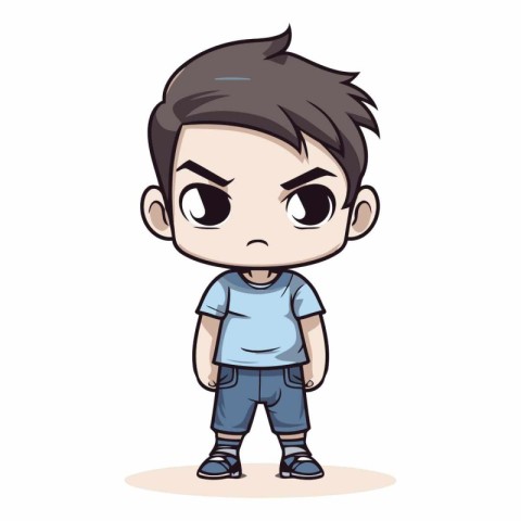 Angry Little Boy - Vector Cartoon Illustration