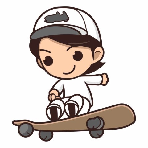 Boy Skateboarding - Cartoon Vector Illustration