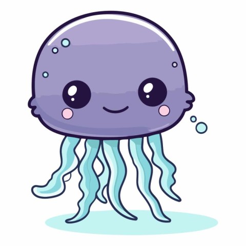 Cute Cartoon Jellyfish Isolated On White Background